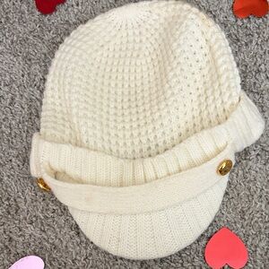 Michael Kors White Knit Cap with Gold Button